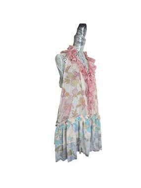Beulah Style Floral Print Ruffle Tiered Sleeveless Dress.